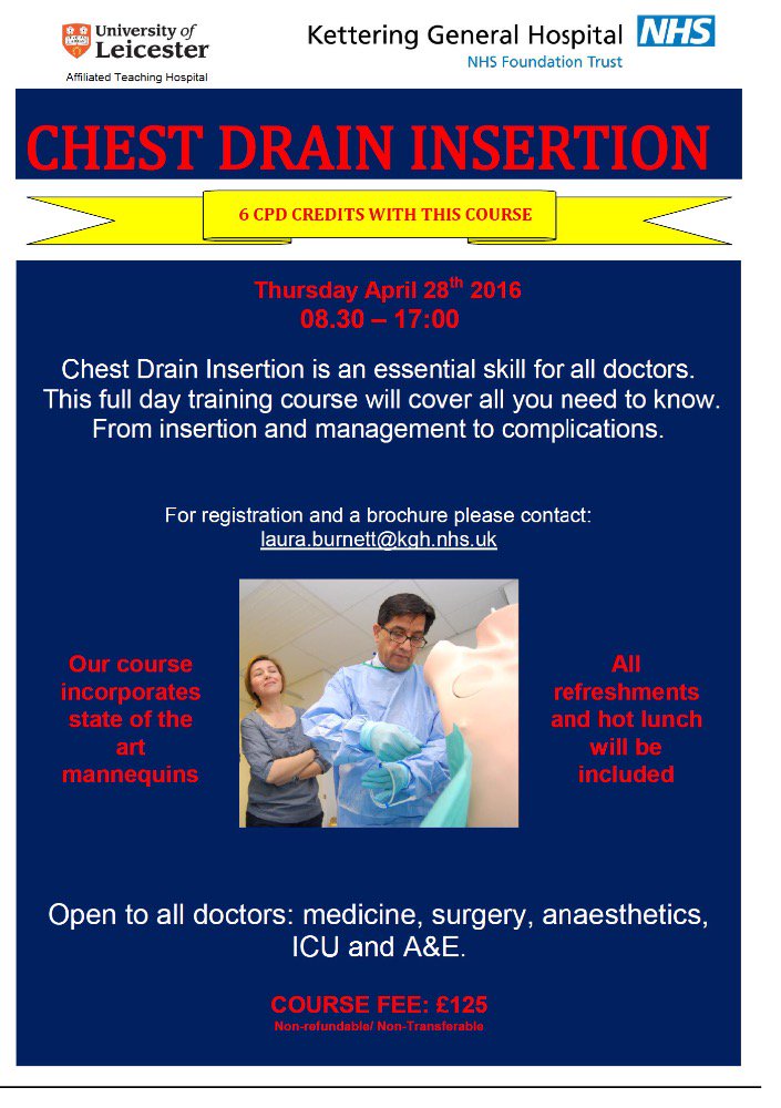 KGH Chest Draining Course, open to all Doctors. (Spaces available!) 28th April 2016, more information attached.#kgh