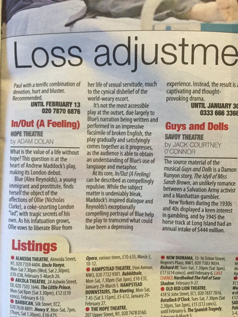 A review in this weeks Camden Review!!! 3 More opportunities to see our <a href="/OffWestEndCom/">OffWestEnd | The Offies</a> nom'ed show <a href="/TheHopeTheatre/">The Hope Theatre</a>