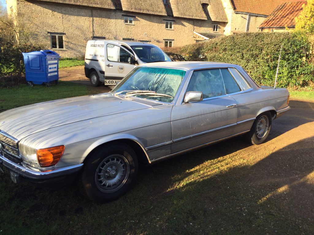 This morning we are helping a customer get his #Mercedes #450SLC back on the road! We have it running now MOT time!