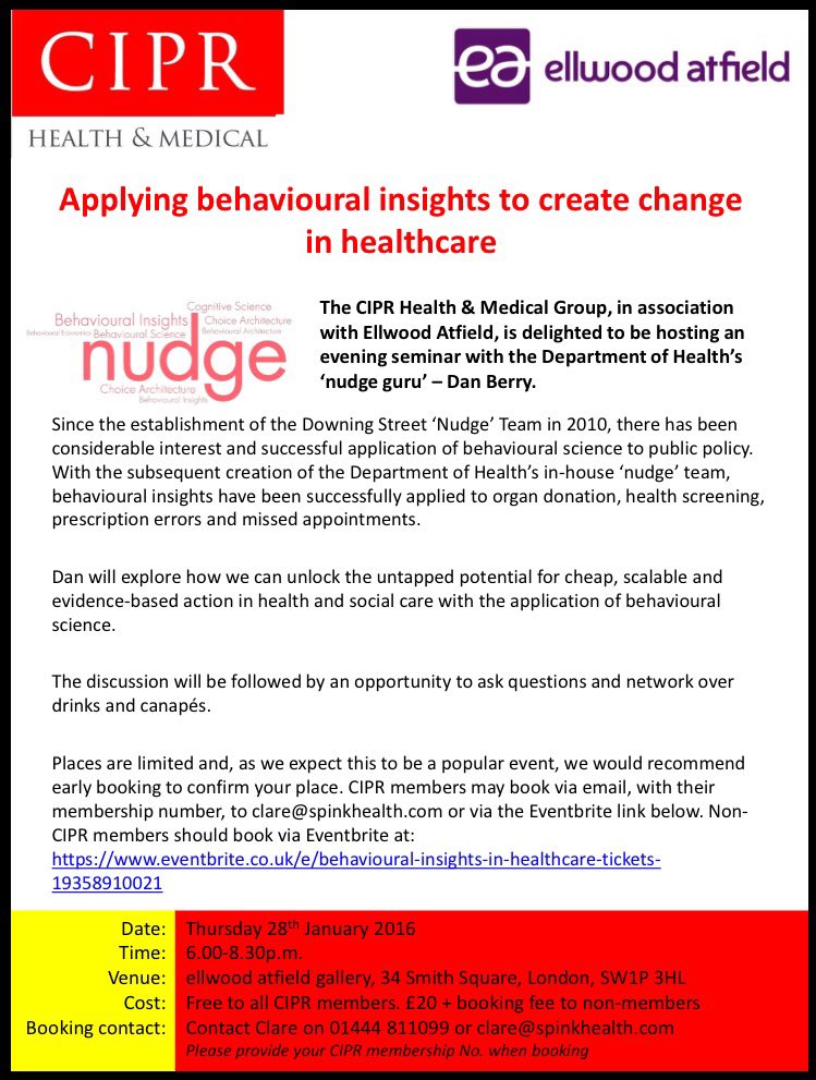Event tonight 6pm - nudge guru Dan Berry on using behavioural insights to change healthcare eventbrite.co.uk/e/behavioural-…