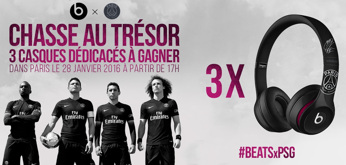 PSG_inside's tweet photo. RDV à 17h pour tenter de remporter 3 casques @BeatsByDreFR dans les rues de Paris. Restez connectés !! 🎁 #BEATSxPSG https://t.co/I0LCj4OC7o