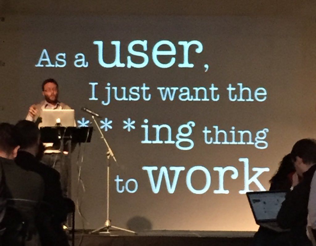 doismellburning's tweet photo. The ultimate user story from @knolleary at @monkigras https://t.co/hn0wMANbx6