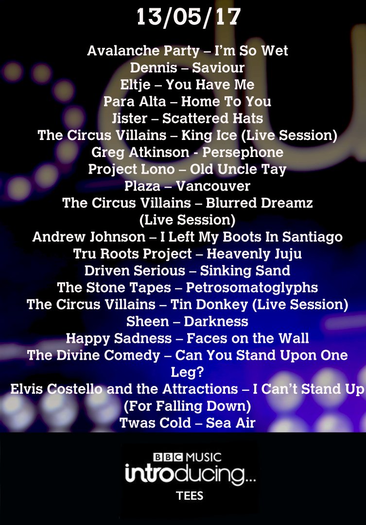bbcteesintro's tweet photo. Listen back to the show from Saturday via the iPlayer, @Bob_Fischer had @CircusVillains live in session >>> https://t.co/re7h9Gfd1y https://t.co/lCMSjveXvg