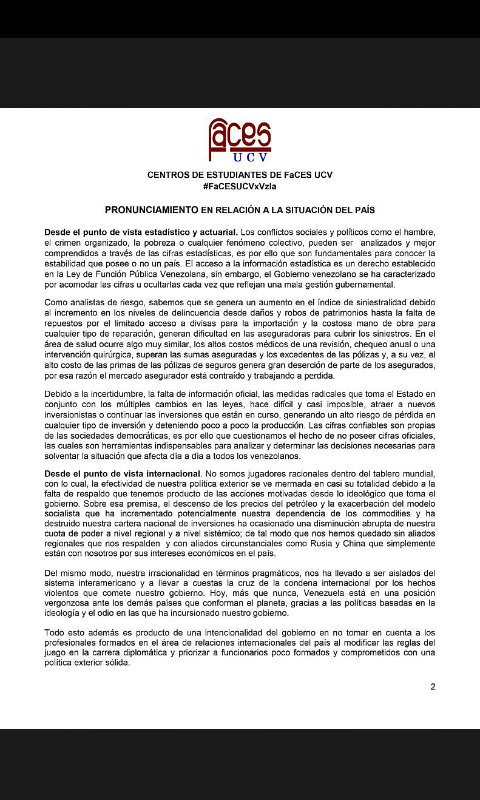 UnionEEI's tweet photo. Los Centros de Estudiantes de la Facultad de Ciencias Económicas y Sociales se pronuncian ante la situación del país. #FaCESUCVxVzla #CEEEI https://t.co/6Ps98aORaQ