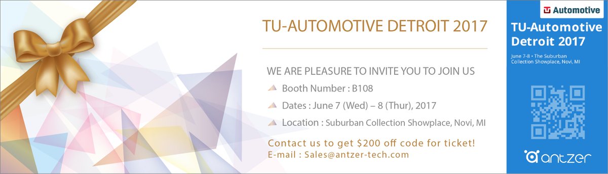 antzertech's tweet photo. ✨Contact us to get $200 off code for ticket!✨
E-mail : Sales@antzer-tech.com

#ANTZERTECH #TUAutomotive2017 #TUAutomotiveDetroit https://t.co/qEbvSv3qHV