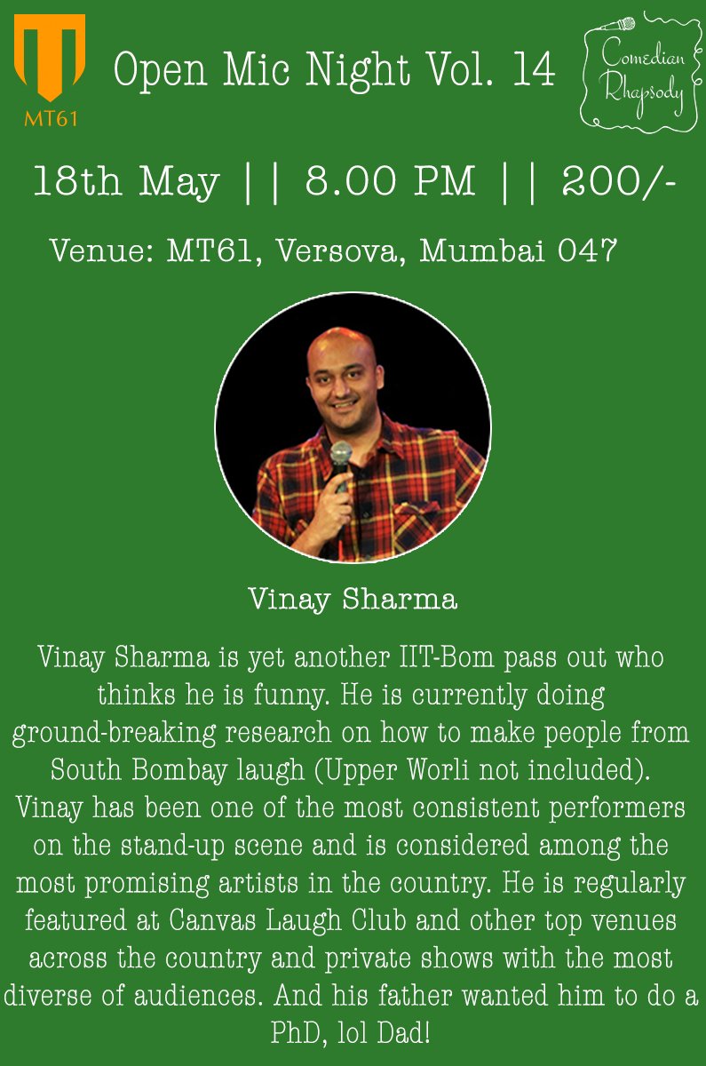 comedianrhap's tweet photo. @sharmajeekabeta coming to #MT61 #versova #openmic #comedy #lol 
#mt61 
https://t.co/TiVBCQOh6q https://t.co/rahtE2KkNZ