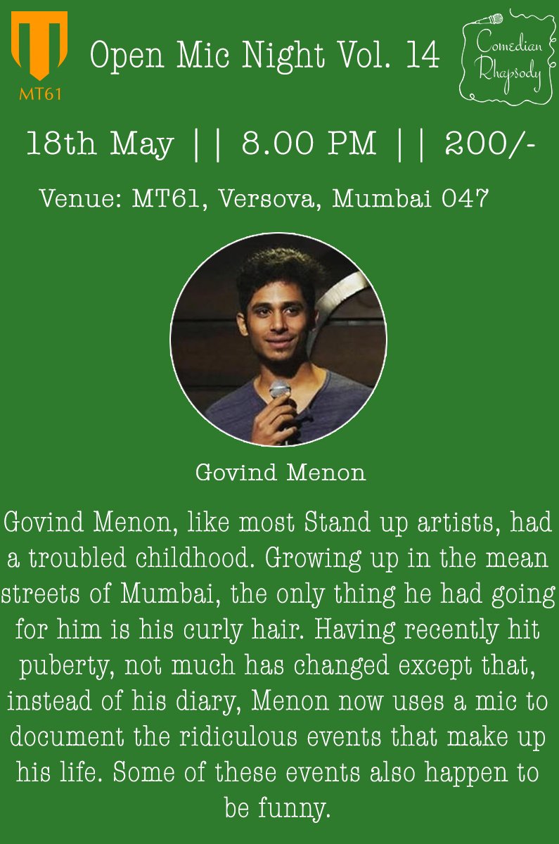 comedianrhap's tweet photo. @Bohemenon doing a special spot at #MT61 #versova #openmic #comedy #lol 
#mt61 
https://t.co/TiVBCR5RXY https://t.co/A68DCLX4O4