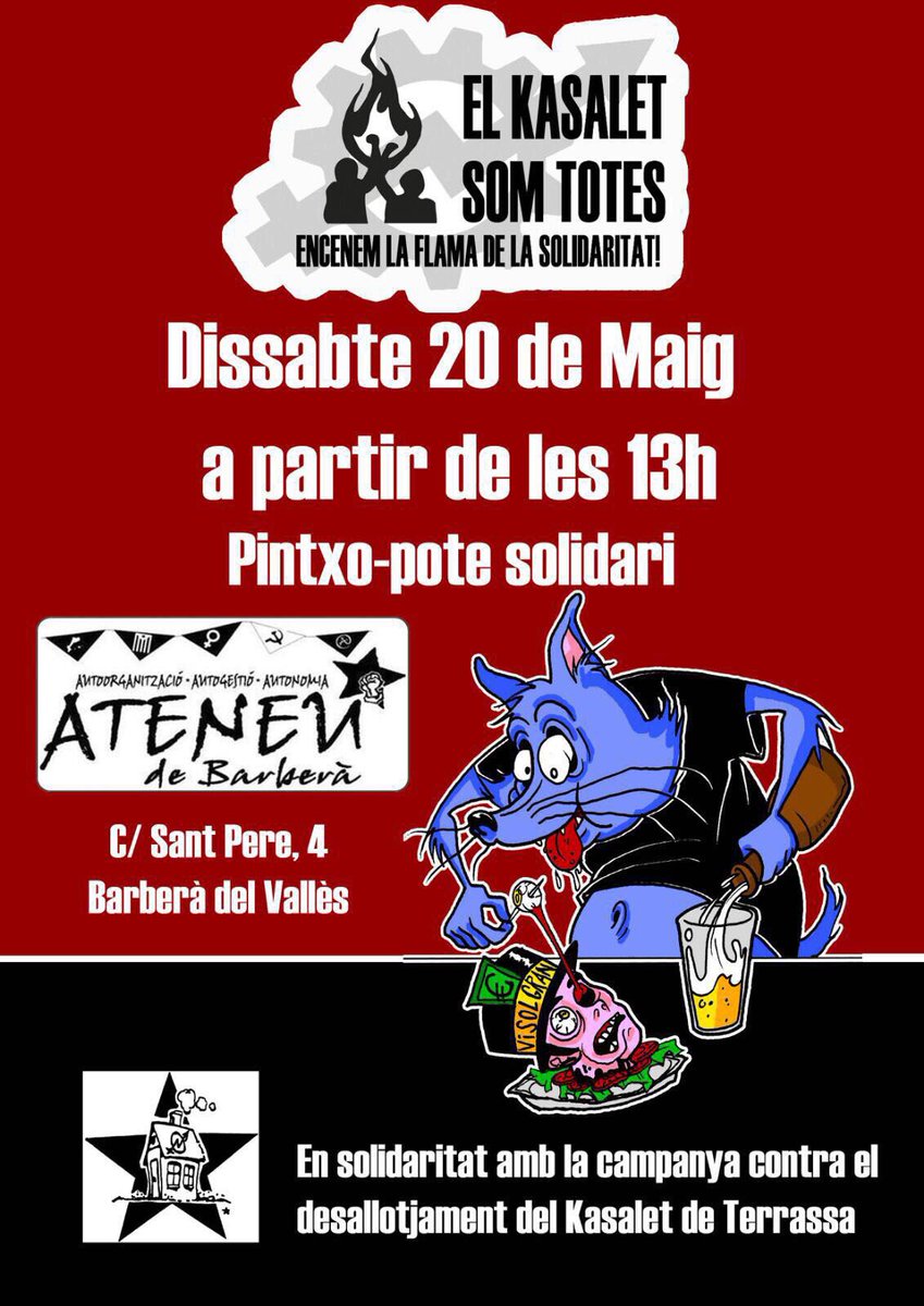 AteneuBarbera's tweet photo. Dissabte vindran les companyes del @Kasalet a fer xerrada sobre el desallotjament i hi haurà vermutada popular solidària!
Us esperem! https://t.co/Els2ERiUL6