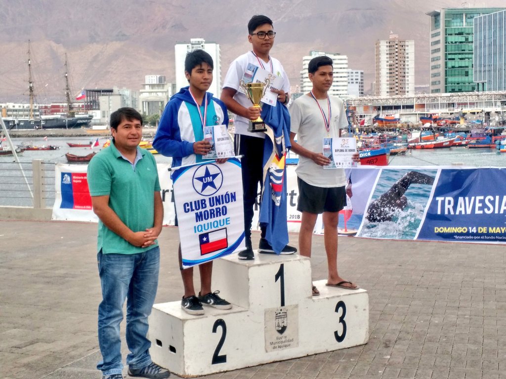 MindepTarapaca's tweet photo. Seremi @johann1980 y Director @_RobertoU_ premian a los mejores nadadores de la travesía Glorias Navales @MindepChile @INDChileOficial https://t.co/8Ua1wCUqo7