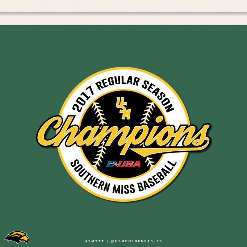 SouthernMissBSB's tweet photo. Hot dog! How about that! Southern Miss is the C-USA Regular Season Champion for the 4th time! #BaseBurg #SMTTT https://t.co/Z6RN52x0dg