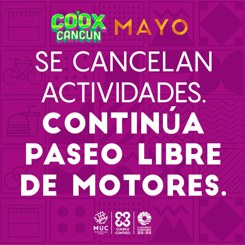 La rodada 12K se lleva a cabo, salida a las 5pm desde Base MUC (frente al Rooster de Av. Nader).
Lo sentimos. Gracias por su comprensión.