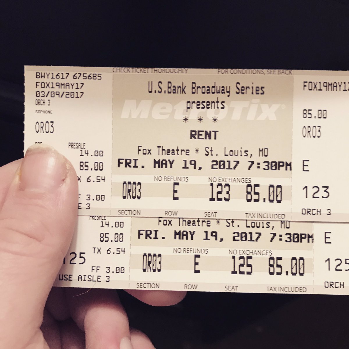 Greg_Canada's tweet photo. Anyone interested in joining me to see RENT this Friday evening? One extra ticket dead center VIP, 2 seats off aisle. 20th anniversary tour. https://t.co/S5Vu1WJm3K