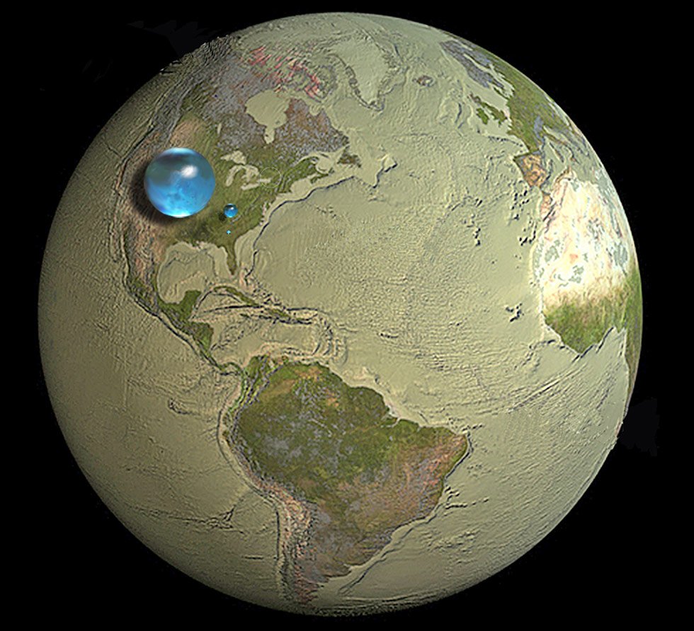 If you put all the Earth's oceans into a ball, it would be this much. The small ball is all our fresh water. water.usgs.gov/edu/earthwhere…