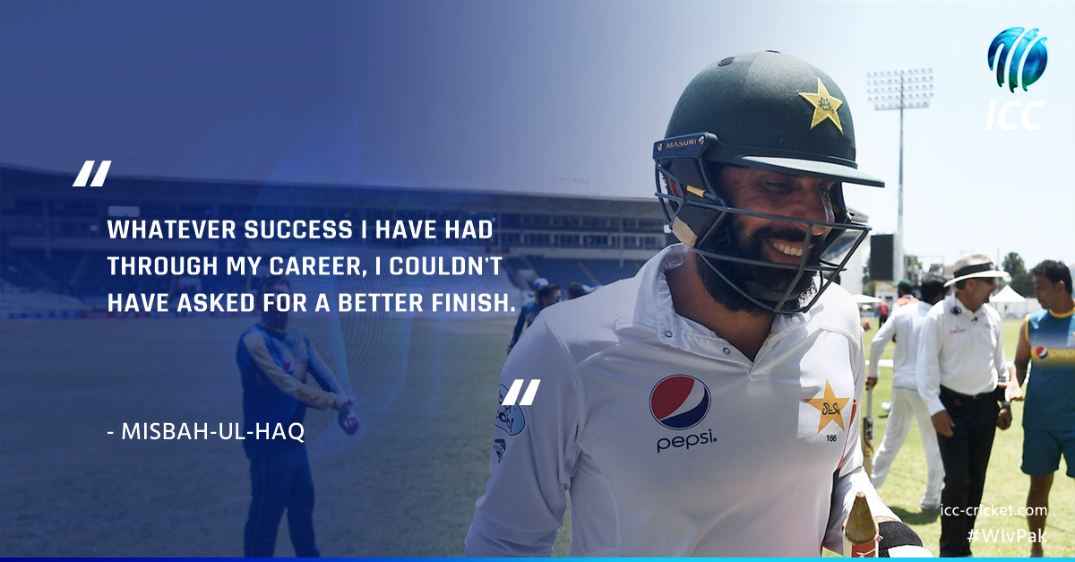 ICC's tweet photo. Pakistan's first ever series win in the Caribbean is the perfect farewell for their most successful Test captain. #WIvPAK https://t.co/gY6ocoP9w8