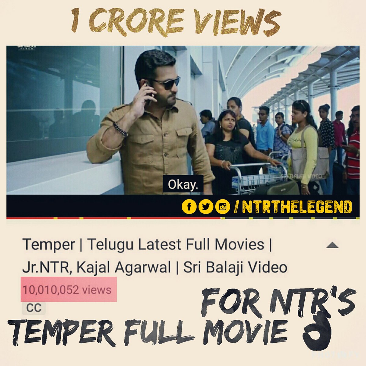 NTRTHELEGEND's tweet photo. #1CRViewsForTemperMovie
Watch @tarak9999 &amp; @purijagan's #PowerPacked #Temper 
#NTR as #CorruptedCOP 😎
https://t.co/OjlwuVdHlE https://t.co/UJLmt8Dgms