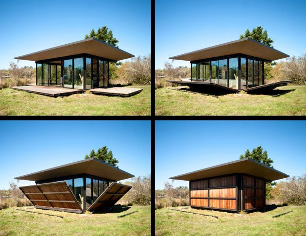 techeblog's tweet photo. When closed, it looks like a wood shed, but open the panels? It becomes the False Bay Writer's Cabin. https://t.co/1jueykKRf4 #architecture https://t.co/1ltwAwqEDe
