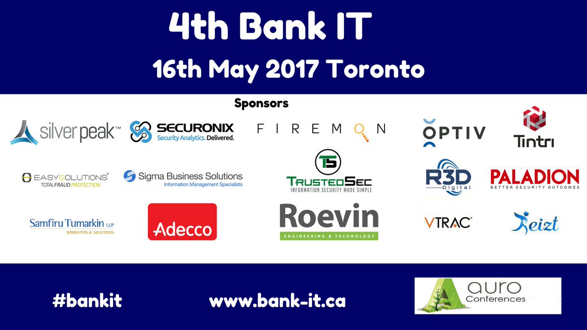 Sponsors <a href="/bankfinit/">5th Bank IT</a> <a href="/SilverPeak/">Silver Peak</a> <a href="/Securonix/">Securonix</a> <a href="/FireMon/">FireMon</a> <a href="/Tintri/">Tintri</a> <a href="/TrustedSec/">TrustedSec</a> @Paladion_Canada @R3DNumerique <a href="/AdeccoUSA/">Adecco USA</a> <a href="/Optiv/">Optiv</a> @Roevin_Canada