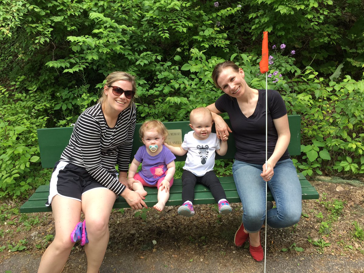 The girls w/ their mom's and ... grandpa. Not pictured, grandma or Max... who's either in the stroller or bike cart #champ