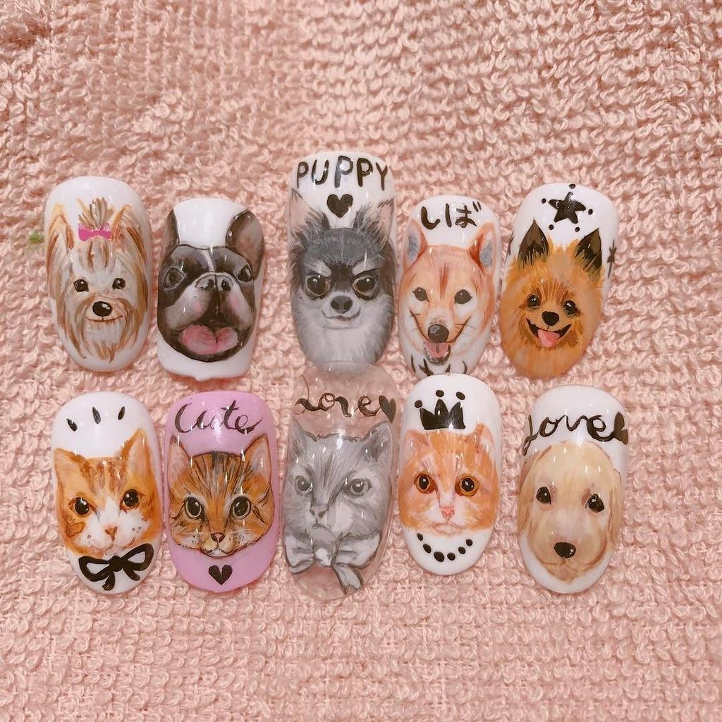 hare_onna's tweet photo. 今まで書いたわんにゃん🐶🐱 #ジェルネイル
#ネイル
#手書き
#犬#猫
#フレンチブルドッグ#チワワ#柴犬
#アクリル絵の具
#痛ネイル
#nail
#nails
#nailart
#naildesign
#nailstagram
#dog #cat #chiwaw… https://t.co/p0kziewdsD