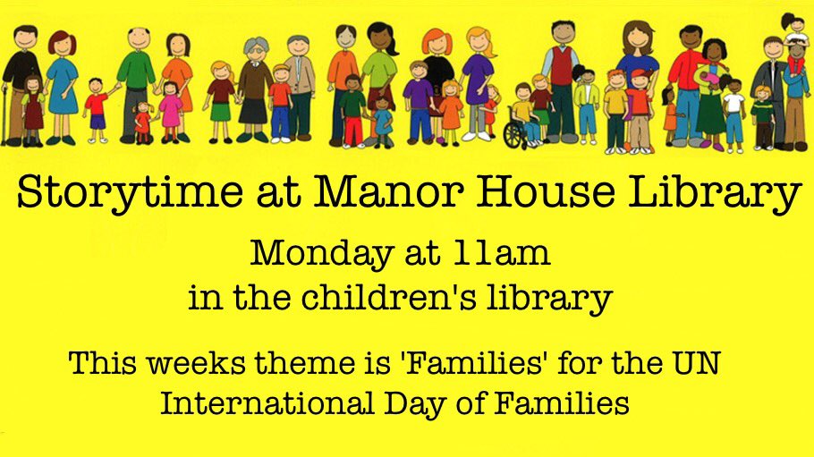 It's #InternationalDayofFamilies. Get over to Manor House for 11am for some family themed stories read by @Cheekyredludo.