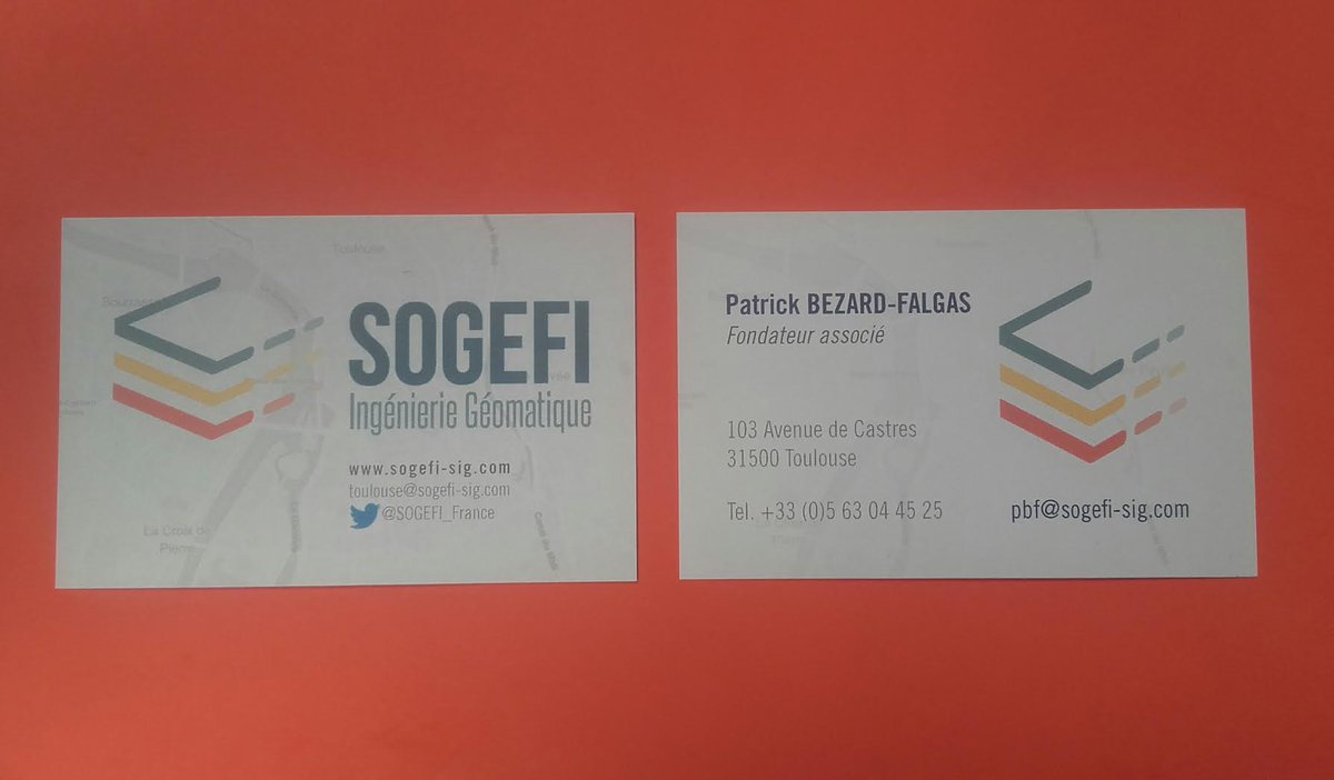 SOGEFI_France's tweet photo. Nos nouvelles cartes de visite sont arrivées grâce à @Ooprint ! Nous sommes prêts à les utiliser pour l'Apéro Géomatique à @LaCantine_Tlse https://t.co/EAnZsoXPeJ