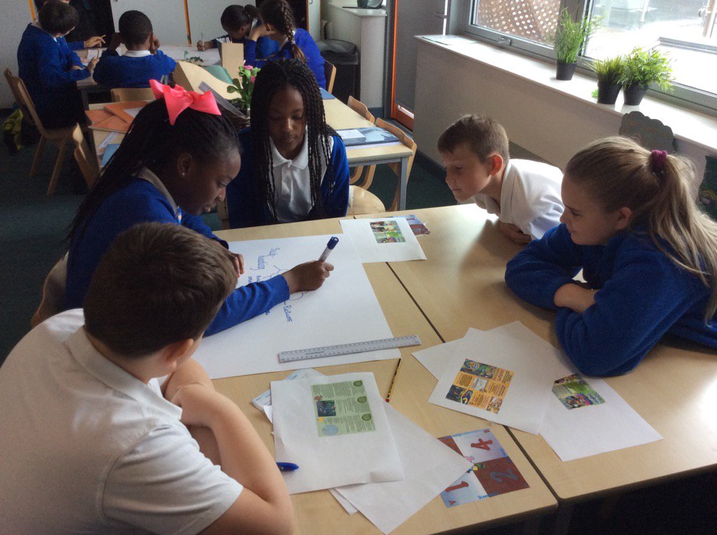 Researching what makes a good promotional leaflet in our Kagan groups.