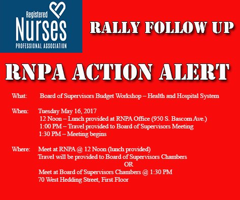 RNPAunion's tweet photo. Join us in our Stop the Revolving Door Campaign for patient safety for Santa Clara Valley Medical Center nurses this coming Tuesday https://t.co/JeHhgKo94J