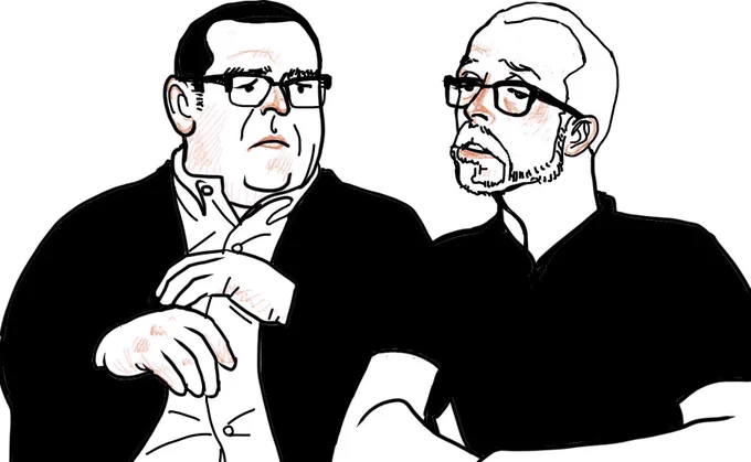 お題箱9個目。「サイモン・ペグ(風の人)とニック・フロスト(風の人)、メガネ着用」どんな画風にも対応procreate。 #odaibako #procreate お題箱 https://t.co/x9eSNHwVsC 