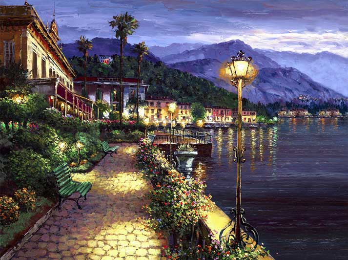 Sung Sam Park 'Lights of Bellagio' #LakeComo #landscape #painting