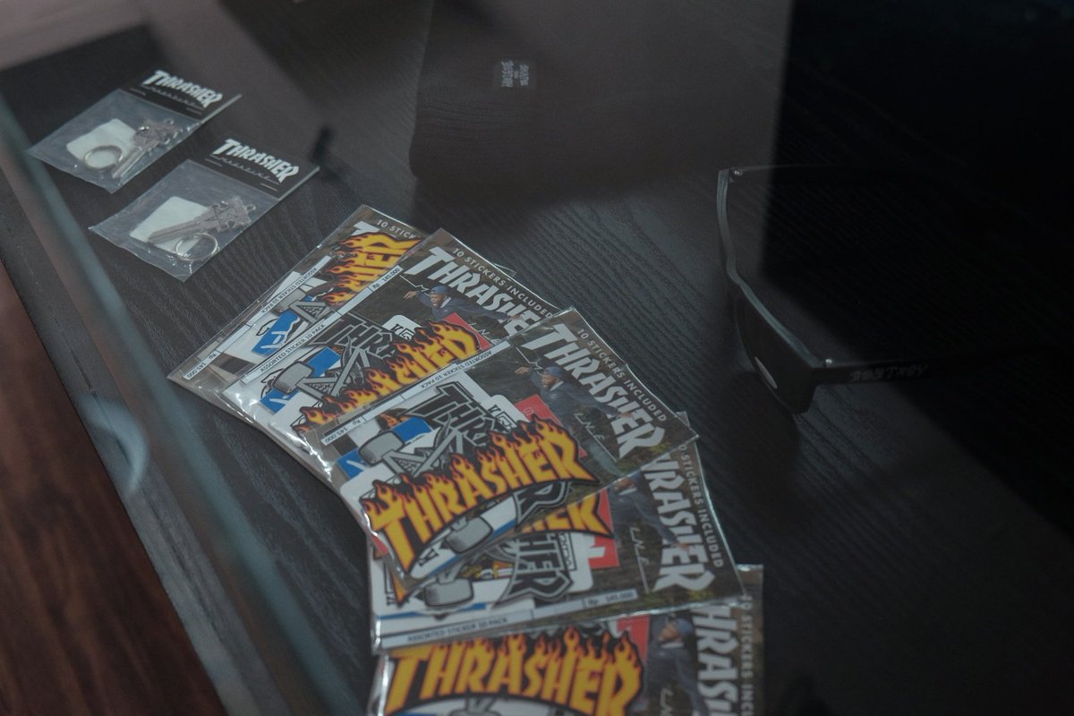 Sticker pack, Beanie, Key and  Sunglasses from #Thrasher. Shop now at store or our website.