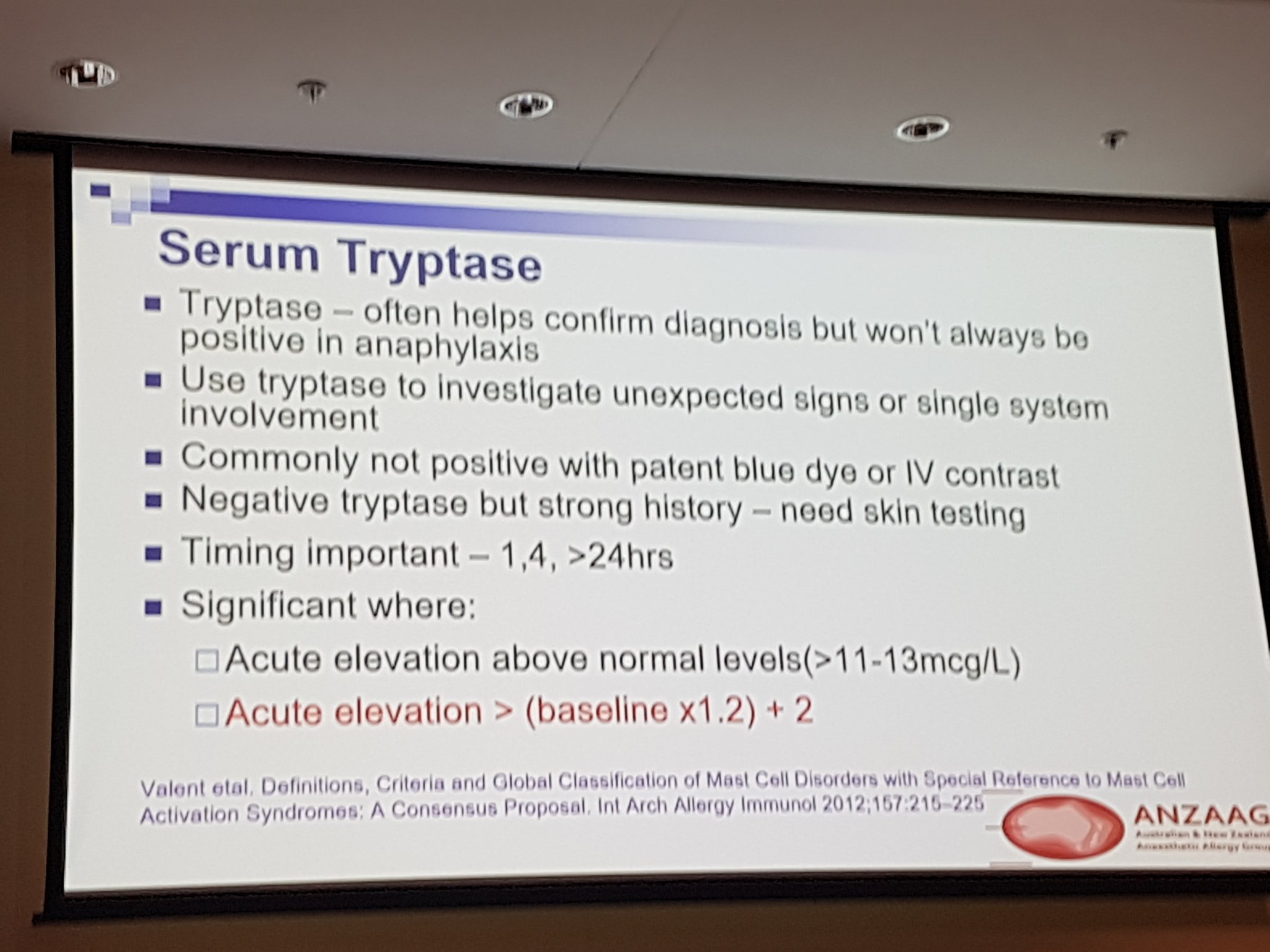 Sang-Yee Lee On Twitter: &quot;Normal Tryptase Level Does Not Exclude Anaphylaxis.  Elevation Above Baseline, Strong Clinical Suspicion More Important!  #Asm17Bris #Anzaag Https://T.co/Pyrizn2Og4&quot; / Twitter