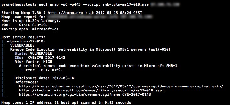 Nmap NSE script by <a href="/calderpwn/">Paulino Calderon</a> to detect CVE-2017-0143 vuln used by #WannaCry 
seclists.org/nmap-dev/2017/… 
instructions:
gist.github.com/Neo23x0/602688…