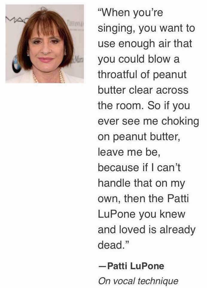 jacquidark's tweet photo. The only singing technique advice you will ever need. Bahahahahahahahaha! Love me a bit of Patti! #blowthatpeanutbutter #techniquetips https://t.co/t8hNOPRPX0