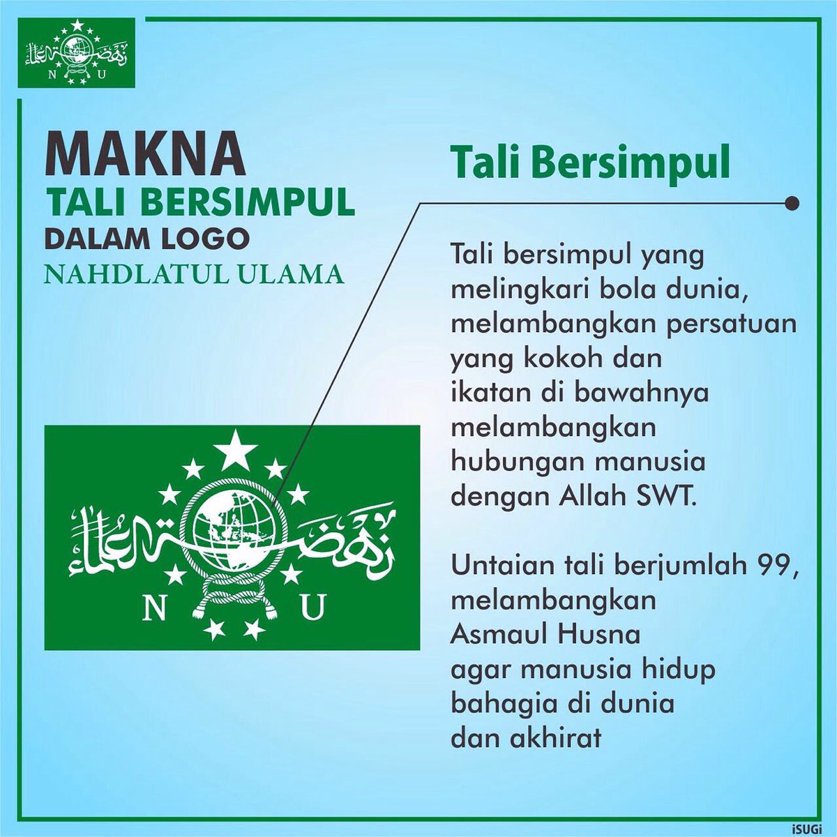 Assalamualaikum. Apa makna tali simpul di logo Nahdlatul Ulama? Simak  penjelasannya..., image size:1200x1200