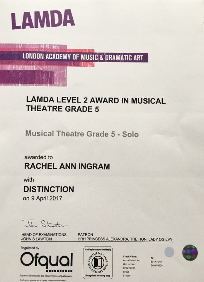 Rachelingram_'s tweet photo. Passed my LAMDA Musical theatre exam with a distinction!92/100🎉🎉 https://t.co/02TaP1AK1o