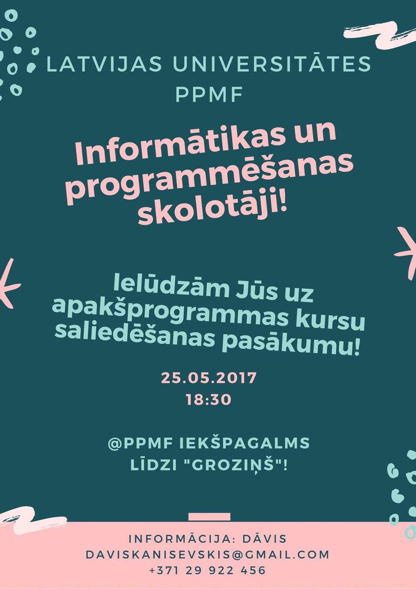 PedPsihMak's tweet photo. Ielūdzām visus informātikas un programmēšanas skolotājus uz pasākumu 25.05. PPMF iekšpagalmā. https://t.co/ubX21ixt0I