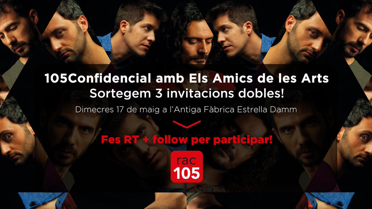 Últimes oportunitats per venir al #105Confidencial amb <a href="/amicsdelesarts/">Els Amics de les Arts</a> a l'#AntigaFàbrica aquest dimecres! 🍻🙌🎶 Fes RT+follow, i molta sort!