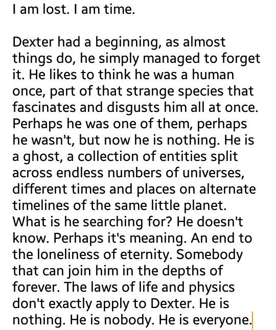 DextersGhost's tweet photo. | New role play account.
¤ 'Ghost', lost to time. 
¤ Travels through time and universes.
¤ Heart soft as heck.
¤ Also lonely as heck.
¤ RT? https://t.co/X39EOnHbPs