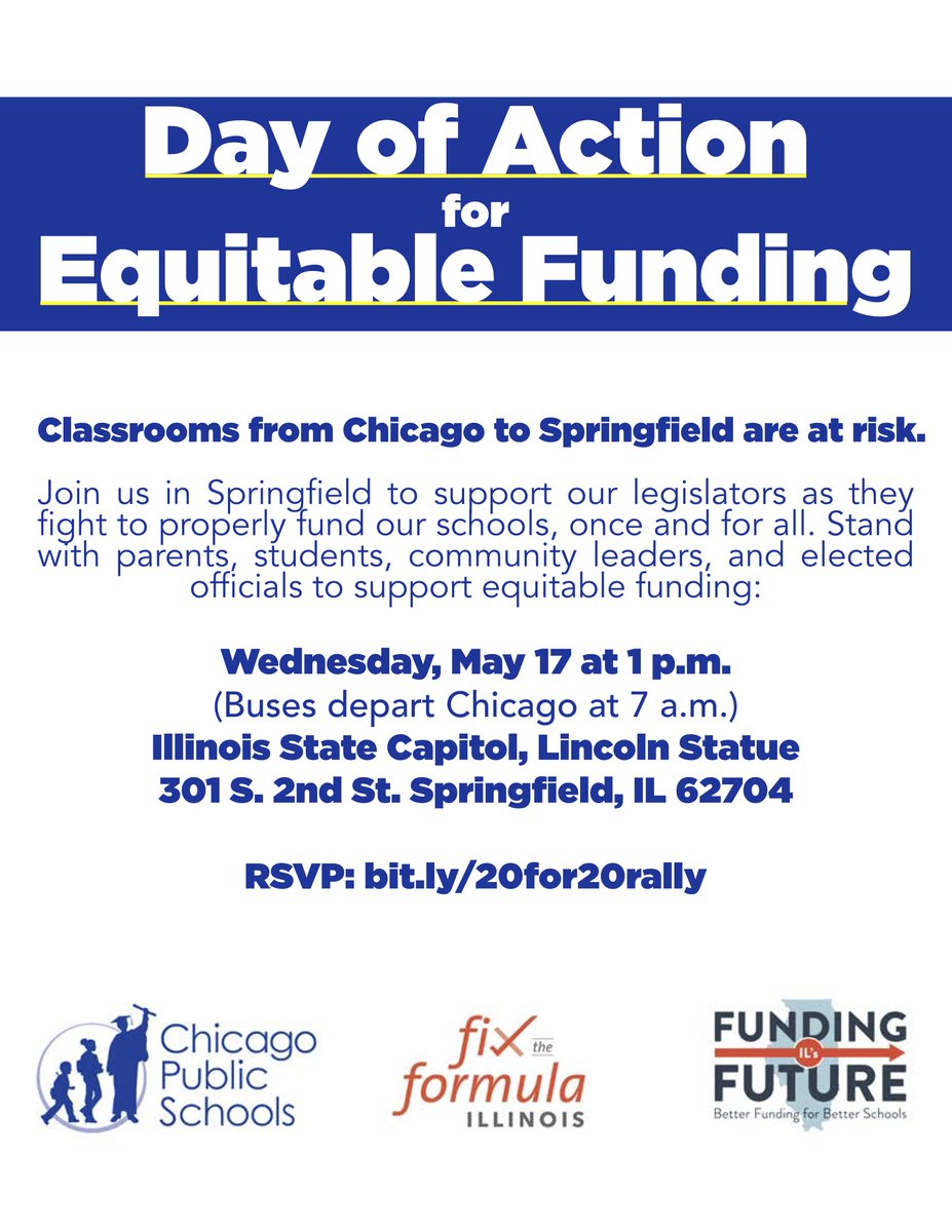 ChiPubSchools's tweet image. Join us in Springfield this Wednesday to rally for #cpsequality! #fixtheformula bit.ly/20for20rally
