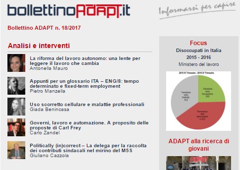 bollettinoADAPT's tweet photo. Nuovo #BollettinoADAPT! Nel n. 18/2017: #lavoroautonomo, #automazione, #malattieprofessionali | #openacces qui > https://t.co/9xpXAfE5rp https://t.co/srQmX3NYbM