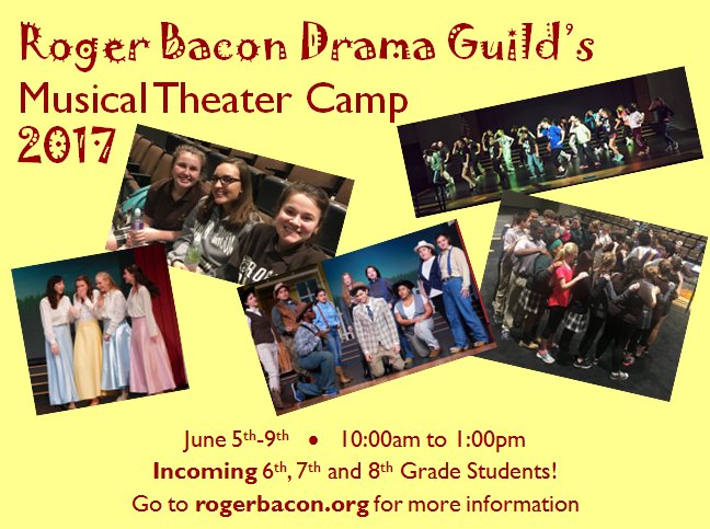 rbdramaguild's tweet photo. Join us this summer! 6th-8th graders will spend one week singing, dancing, acting and having fun! #FineArtsatBacon @RogerBaconHS https://t.co/a3fCK9rgzu