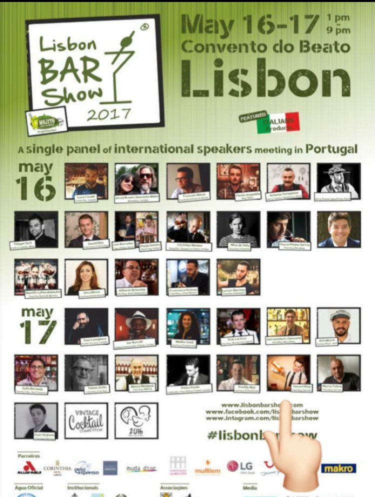 CocktailTimeBar's tweet photo. We are on the poster as a Speakers at Lisbon Bar Show, Sharing wall with some of The Best International Bartenders! We'll giveour best 😉🍸🍹 https://t.co/Tut79cTXqu