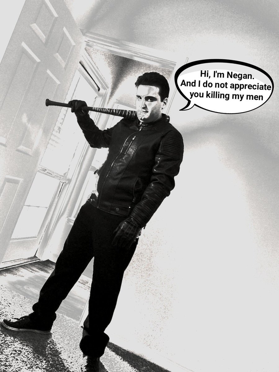 Matrixlord27's tweet photo. Trying out my Negan costume with a little black and white filter like in the comics :) https://t.co/1HZCF7VyFv