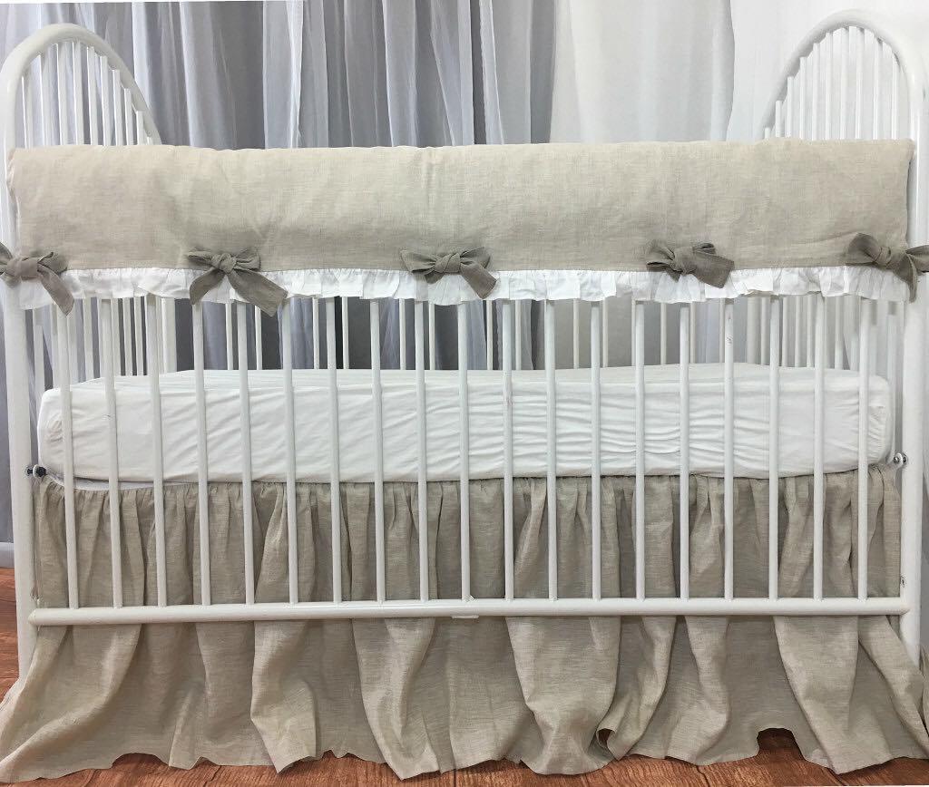 superiorlinens's tweet photo. Linen Rail Cover trimmed with white ruffles and dark linen ties, Rustic charm⠀
⠀
Protect your crib from teething with this rustic charm wit… https://t.co/iS6cUQUhEi