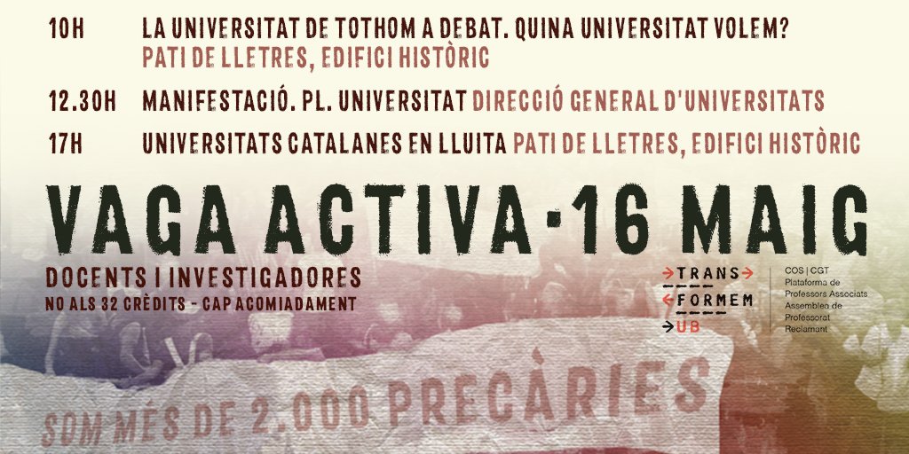 A <a href="/UniBarcelona/">Universitat de Barcelona</a> no li ha agradat que #TransFormemUB convoqui #VagaUB16M i ens ha cridat per fer mediació a Treball: que fem serveis mínims.