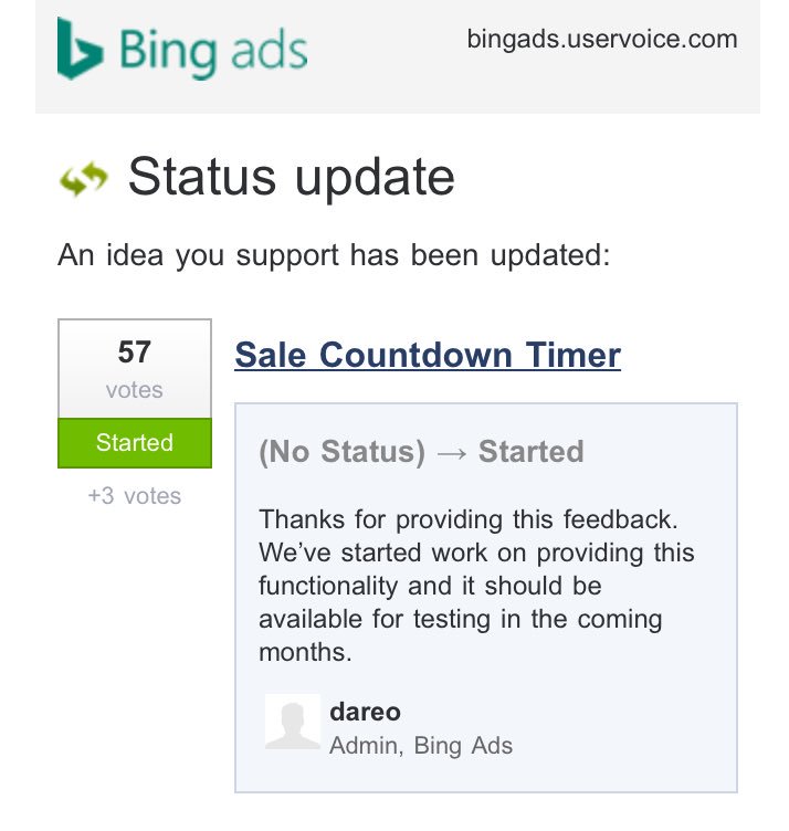 PPCKirk's tweet photo. Looks like @BingAds is starting out the week with good news. #ppcchat https://t.co/Z2LDvzM84U