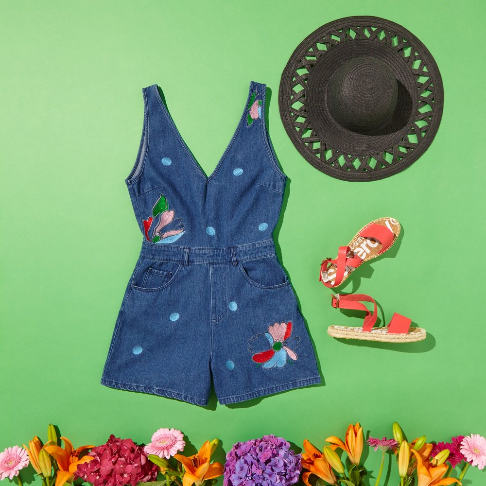 Stay right on-trend this season with this embroidered denim playsuit by <a href="/lostinkofficial/">LOST INK</a>! goo.gl/5Unbcl