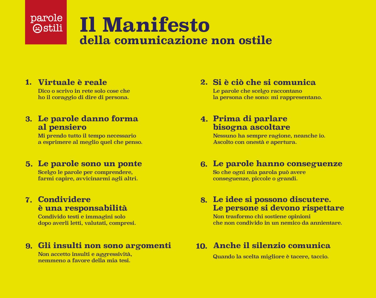 svoltarock's tweet photo. I 10 punti del Manifesto di cui si è parlato oggi a Milano, Trieste, Cagliari e Matera.
#ParoleOstili #condivido https://t.co/0KfU3rOr9m