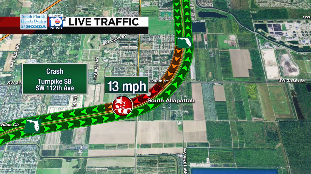 Crash on Turnpike SB at SW 112th Ave #traffic https://t.co/dSnqxPGDgd