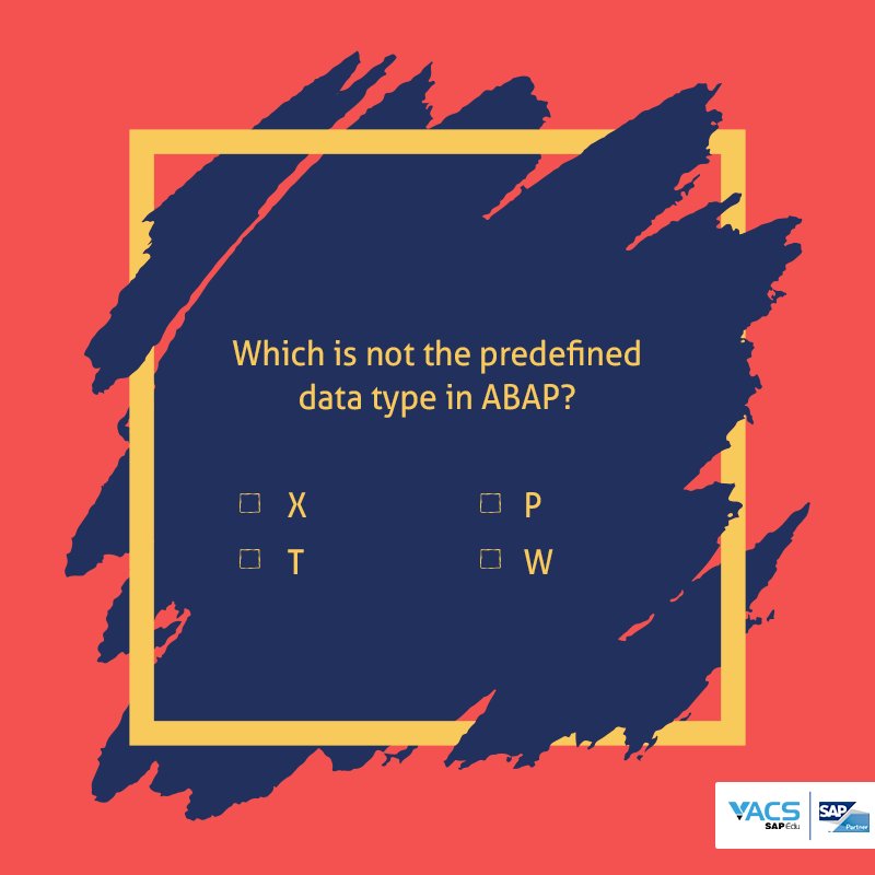 VACSTechnology's tweet image. Can you answer this?
#SAPQuiz #SAP #Data #PredefinedData #SAPCourses #VACS #SAPProjectManagement